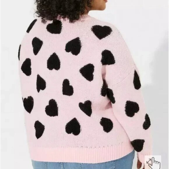 Torrid Fuzzy Pink Heart Pattern Vegan Cashmere Plus Size Sweater - Picture 3 of 11
